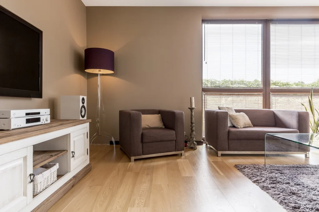 Klar for visning: Plettfritt stueområde etter profesjonell rengjøring.